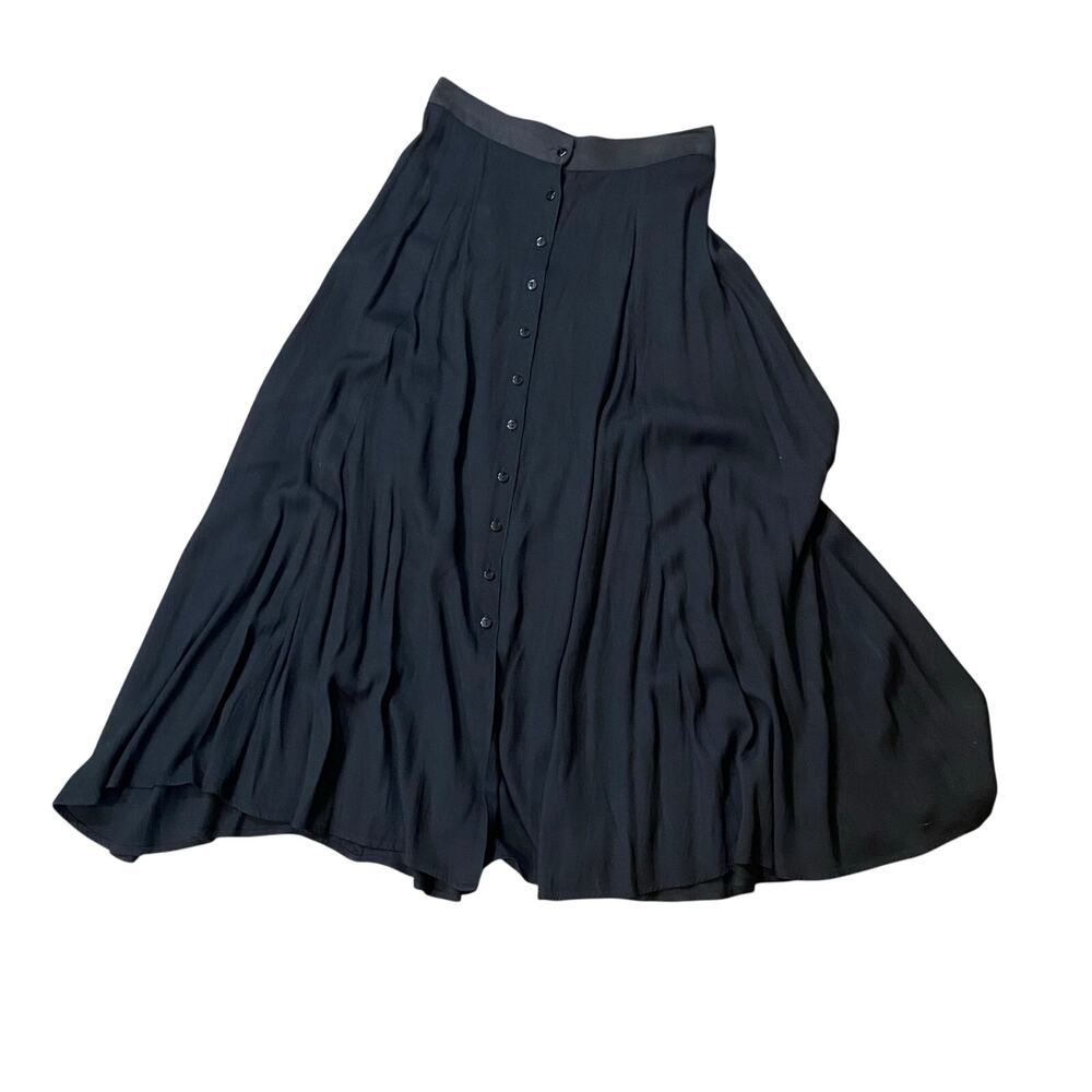 VTG California Influence Black Button Front Midi Skirt Flowy Goth Boho USA 10